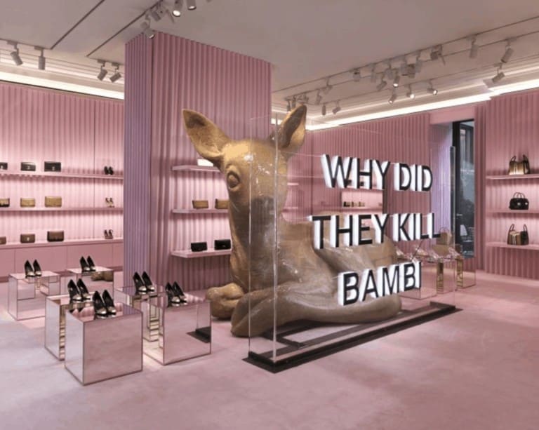 Burberry Milan Montenapoleone entrnace installation pink