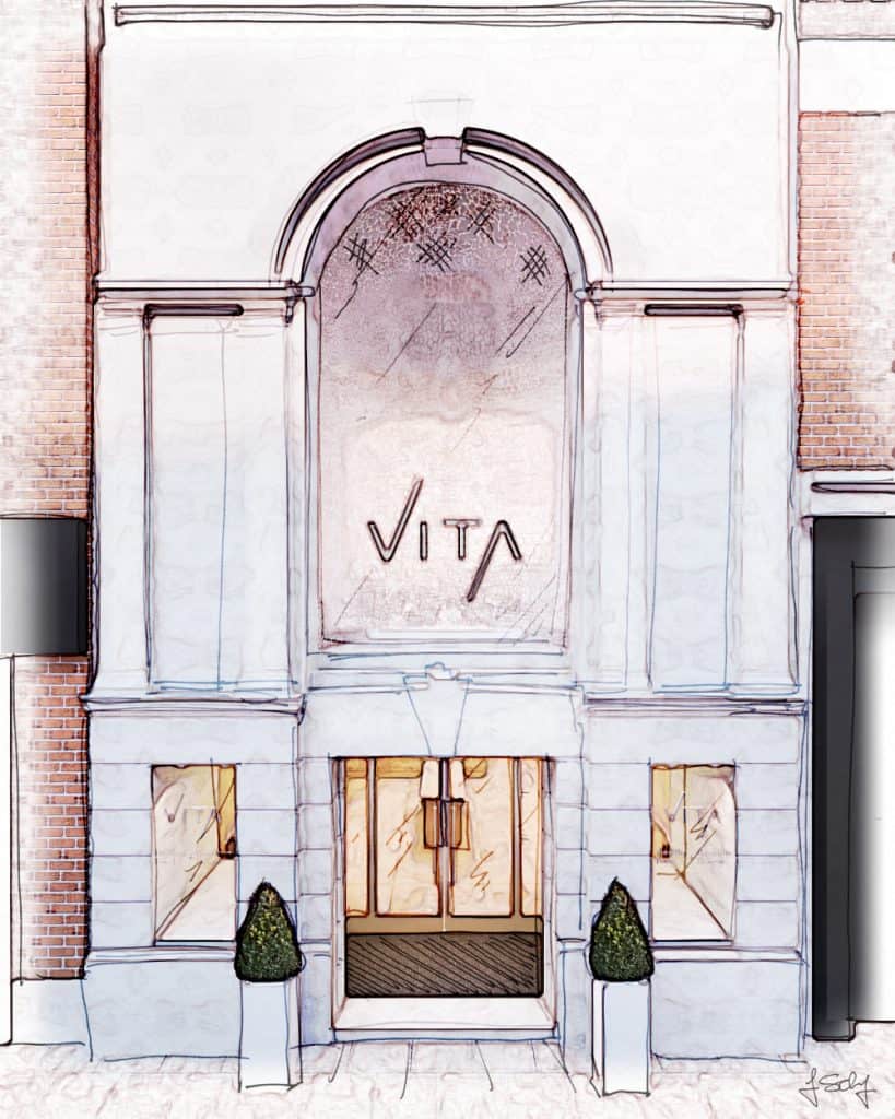 Vita sloane square, facade, conceptual sketch, flair studio, storefront