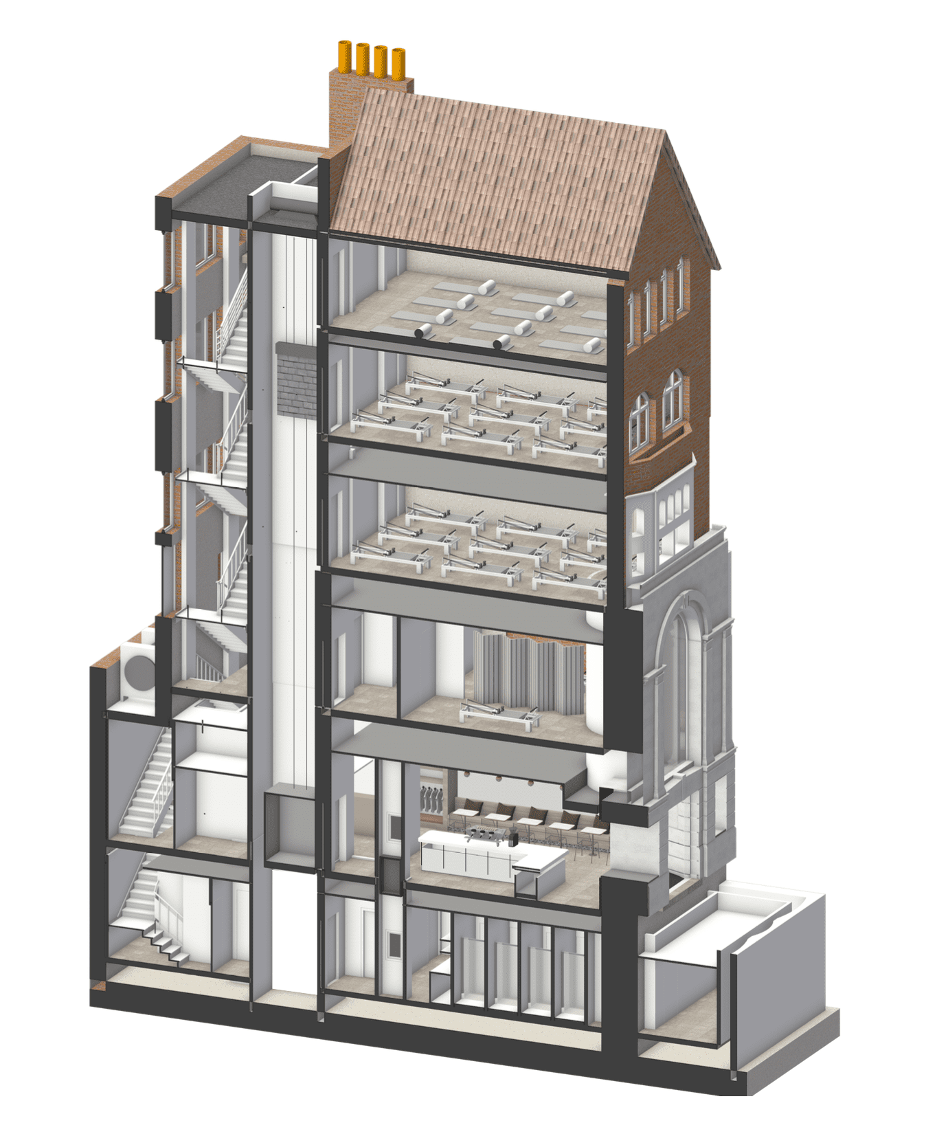 VITA Sloane square rendeerd section - BIM vectorworks, flair studio design