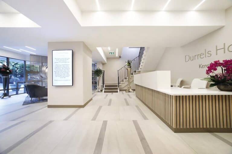 Durrels House Foyer reception high end residential lighting flair studio design