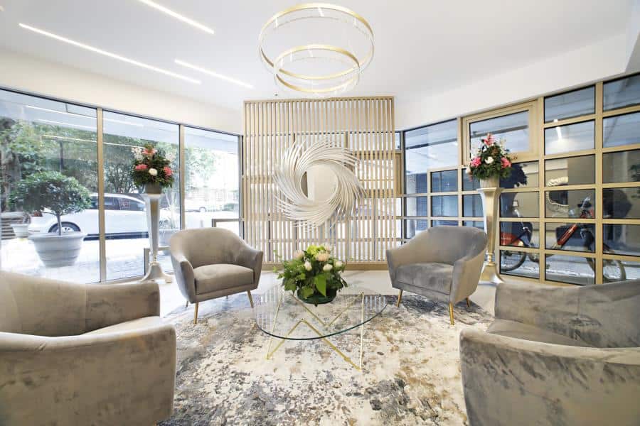 Durrels House Foyer reception high end residential flair studio design