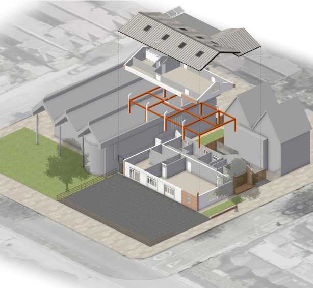 Raphael nursery architectural drawing isometric view mezzanine structure and roof